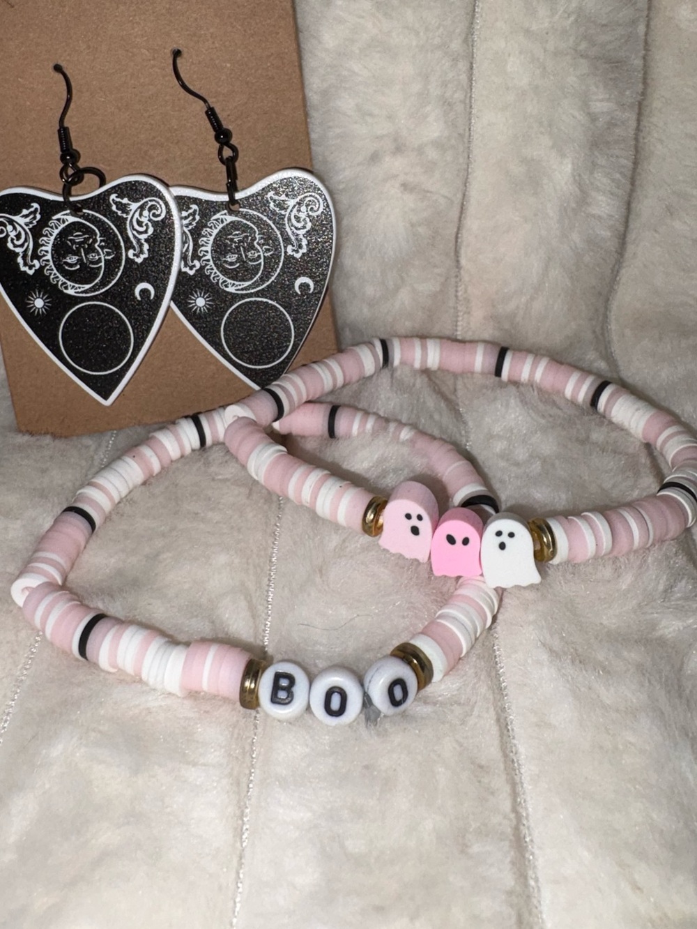 'BOO' Bead Bracelet Set with Ghost Charms & Earrings
